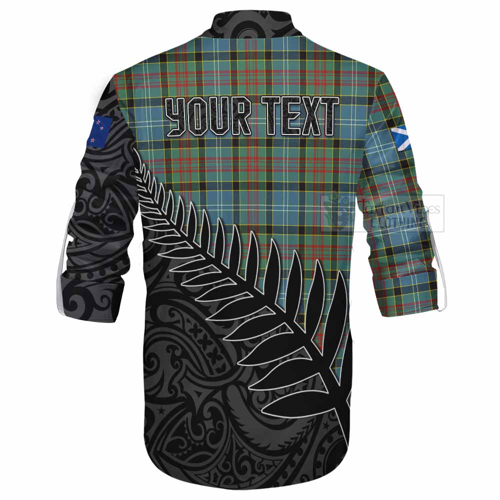 Tartan Vibes Clothing Walkinshaw Crest Tartan Ghillie Kilt Shirt with New Zealand Silver Fern Half Style