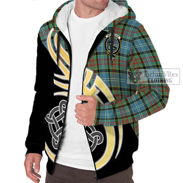 Walkinshaw Tartan Sherpa Hoodie with Family Crest and Celtic Symbol Style - Tartan Vibes Clothing