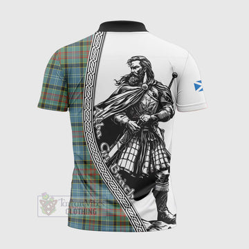 Walkinshaw Tartan Clan Crest Zipper Polo Shirt with Highlander Warrior Celtic Style - Tartan Vibes Clothing