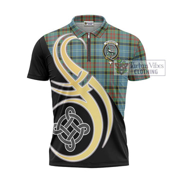 Walkinshaw Tartan Zipper Polo Shirt with Family Crest and Celtic Symbol Style - Tartan Vibes Clothing