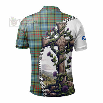 Walkinshaw Tartan Polo Shirt with Family Crest and St. Andrew's Cross Accented by Thistle Vines - Tartan Vibes Clothing