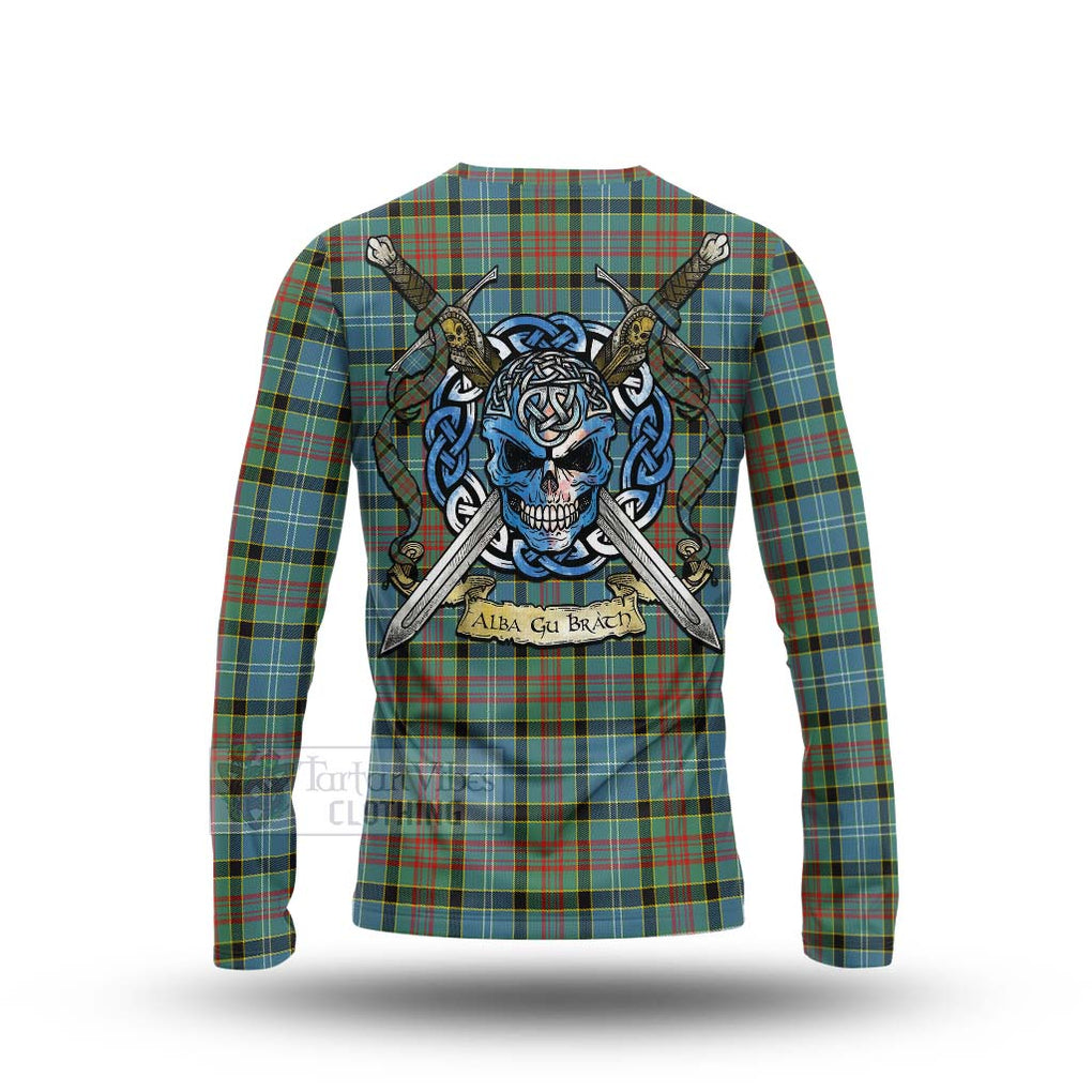 Walkinshaw Tartan Long Sleeve T-Shirt with Family Crest Celtic Skull Style - Tartan Vibes Clothing