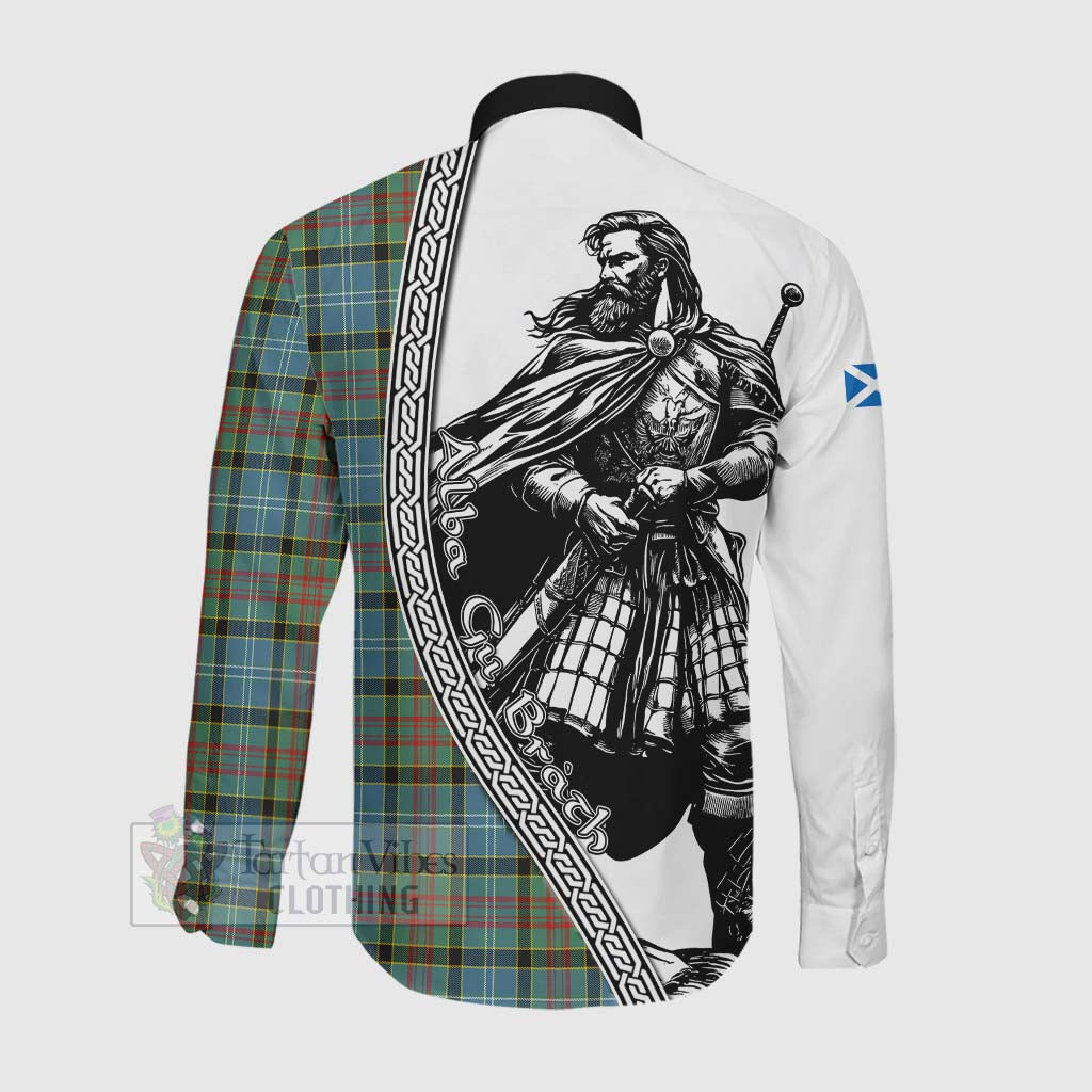 Walkinshaw Tartan Clan Crest Long Sleeve Button Shirt with Highlander Warrior Celtic Style Men's Shirt - Tartan Vibes Clothing