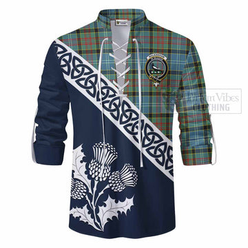 Walkinshaw Tartan Ghillie Kilt Shirt Featuring Thistle and Scotland Map - Tartan Vibes Clothing