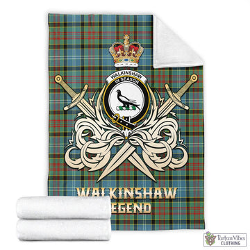 Walkinshaw Tartan Blanket with Clan Crest and the Golden Sword of Courageous Legacy