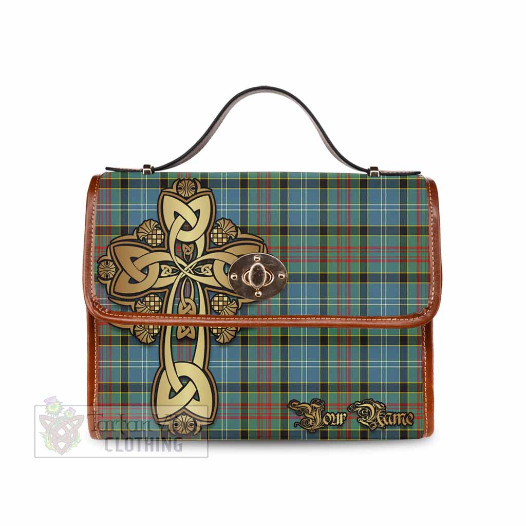 Tartan Vibes Clothing Walkinshaw Tartan Waterproof Canvas Bag Golden Thistle Celtic Cross Style
