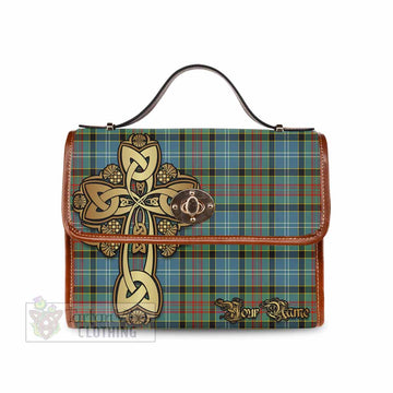 Tartan Vibes Clothing Walkinshaw Tartan Waterproof Canvas Bag Golden Thistle Celtic Cross Style
