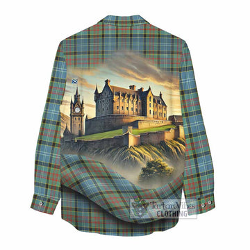 Walkinshaw Tartan Family Crest Women's Casual Shirt with Scottish Ancient Castle Style - Tartan Vibes Clothing