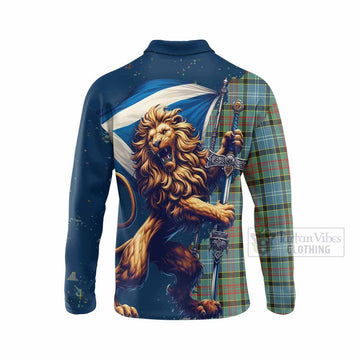 Walkinshaw Tartan Family Crest Long Sleeve Polo Shirt with Scottish Majestic Lion - Tartan Vibes Clothing