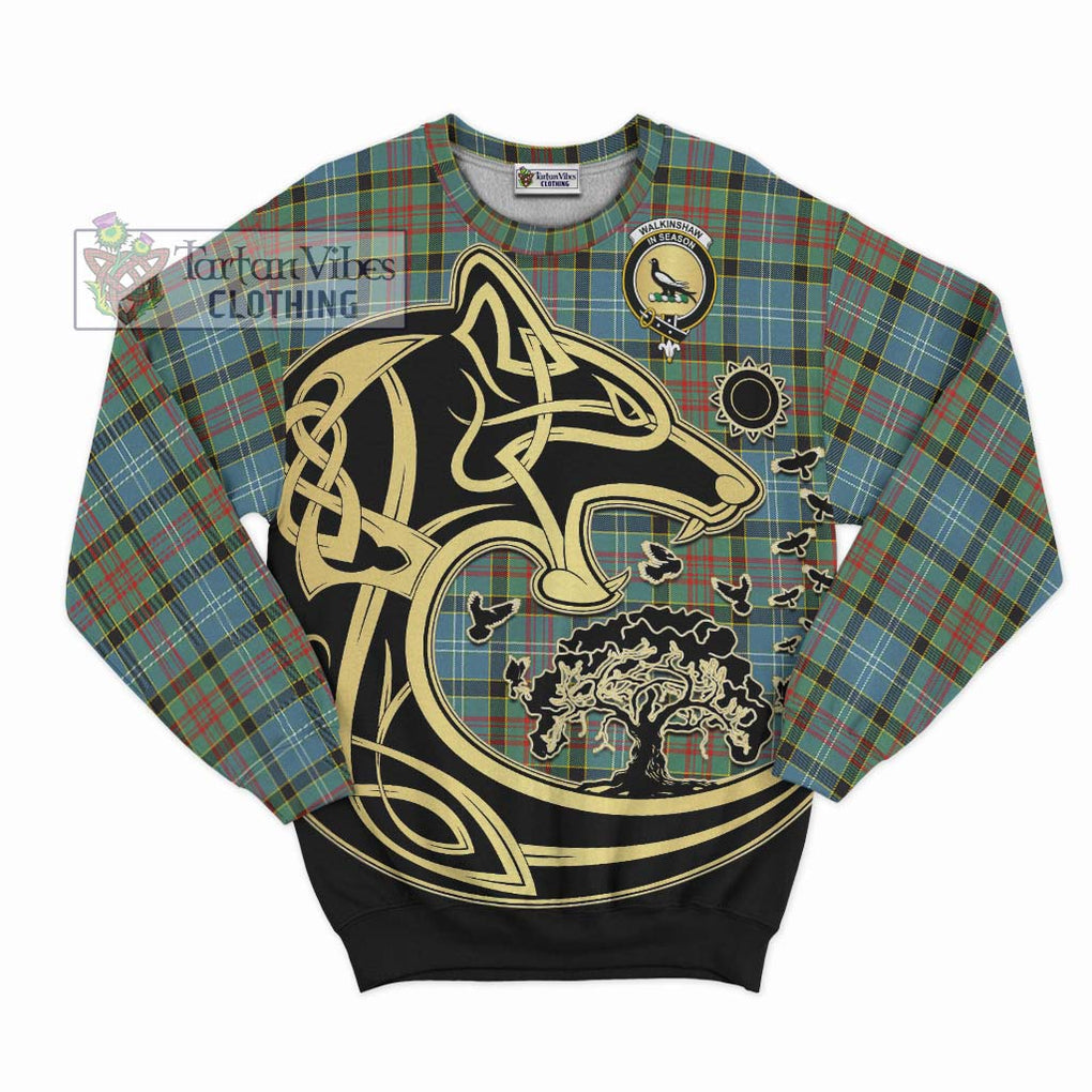 Walkinshaw Tartan Sweatshirt with Family Crest Celtic Wolf Style - Tartan Vibes Clothing