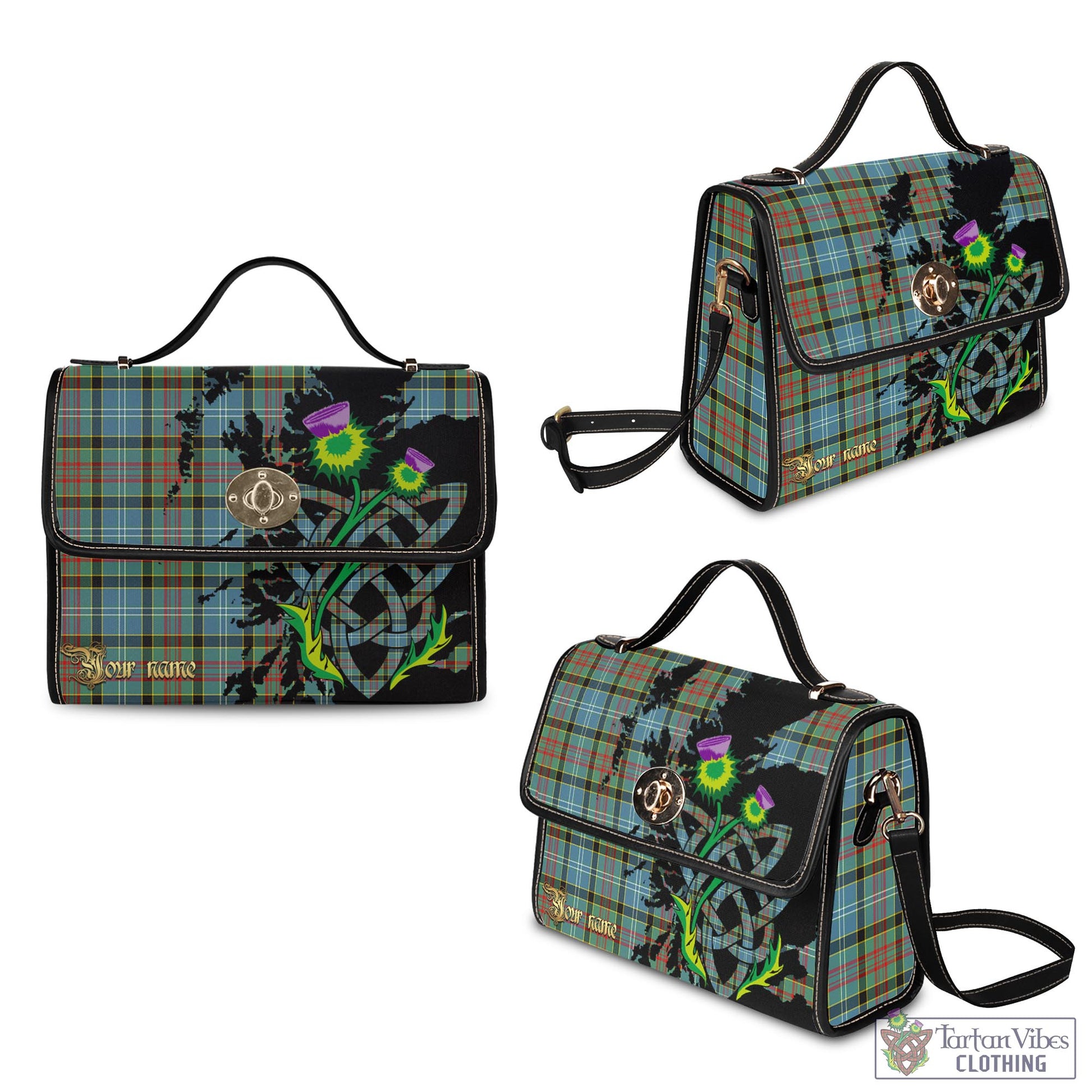 Tartan Vibes Clothing Walkinshaw Tartan Waterproof Canvas Bag with Scotland Map and Thistle Celtic Accents