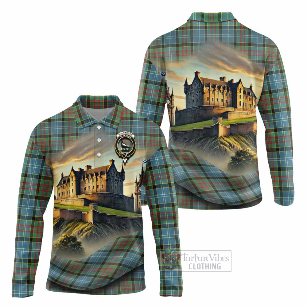 Walkinshaw Tartan Family Crest Long Sleeve Polo Shirt with Scottish Ancient Castle Style - Tartan Vibes Clothing
