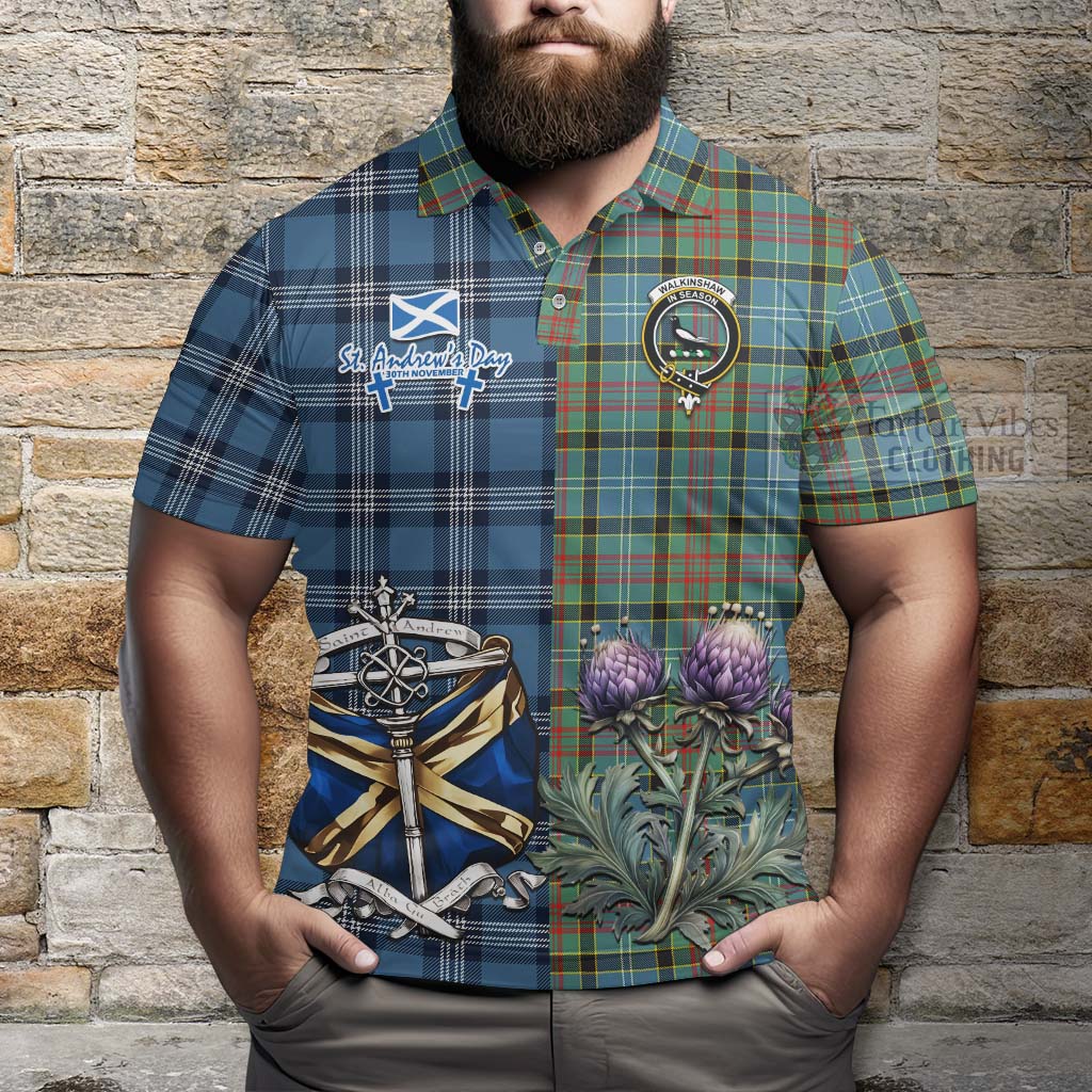 Walkinshaw Tartan Polo Shirt Happy St. Andrew's Day Half Tartan Style - Tartan Vibes Clothing