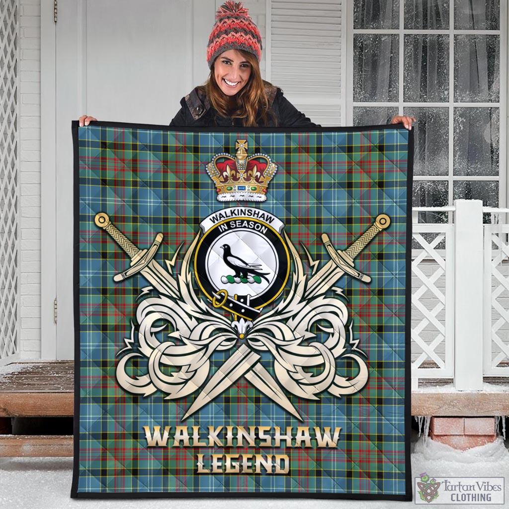 Tartan Vibes Clothing Walkinshaw Tartan Quilt with Clan Crest and the Golden Sword of Courageous Legacy