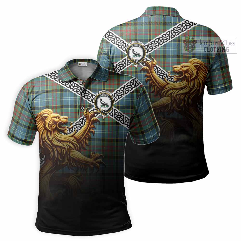 Walkinshaw Crest Tartan Polo Shirt with Golden Lion Emblem Celtic Style - Tartan Vibes Clothing