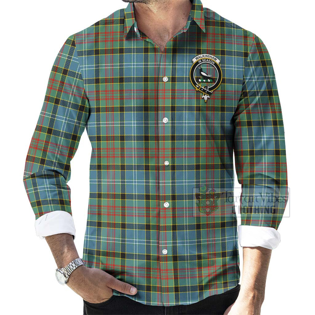 Walkinshaw Tartan Long Sleeve Button Shirt with Family Crest Celtic Skull Style - Tartan Vibes Clothing