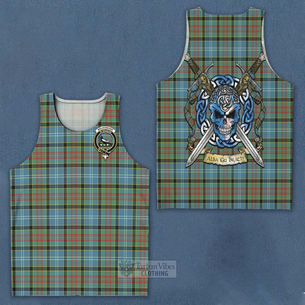 Walkinshaw Tartan Men's Tank Top with Family Crest Celtic Skull Style - Tartan Vibes Clothing