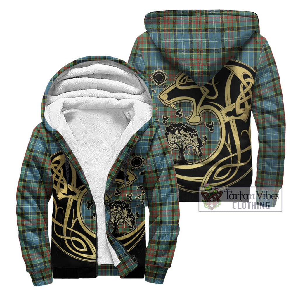Walkinshaw Tartan Sherpa Hoodie with Family Crest Celtic Wolf Style Unisex - Tartan Vibes Clothing