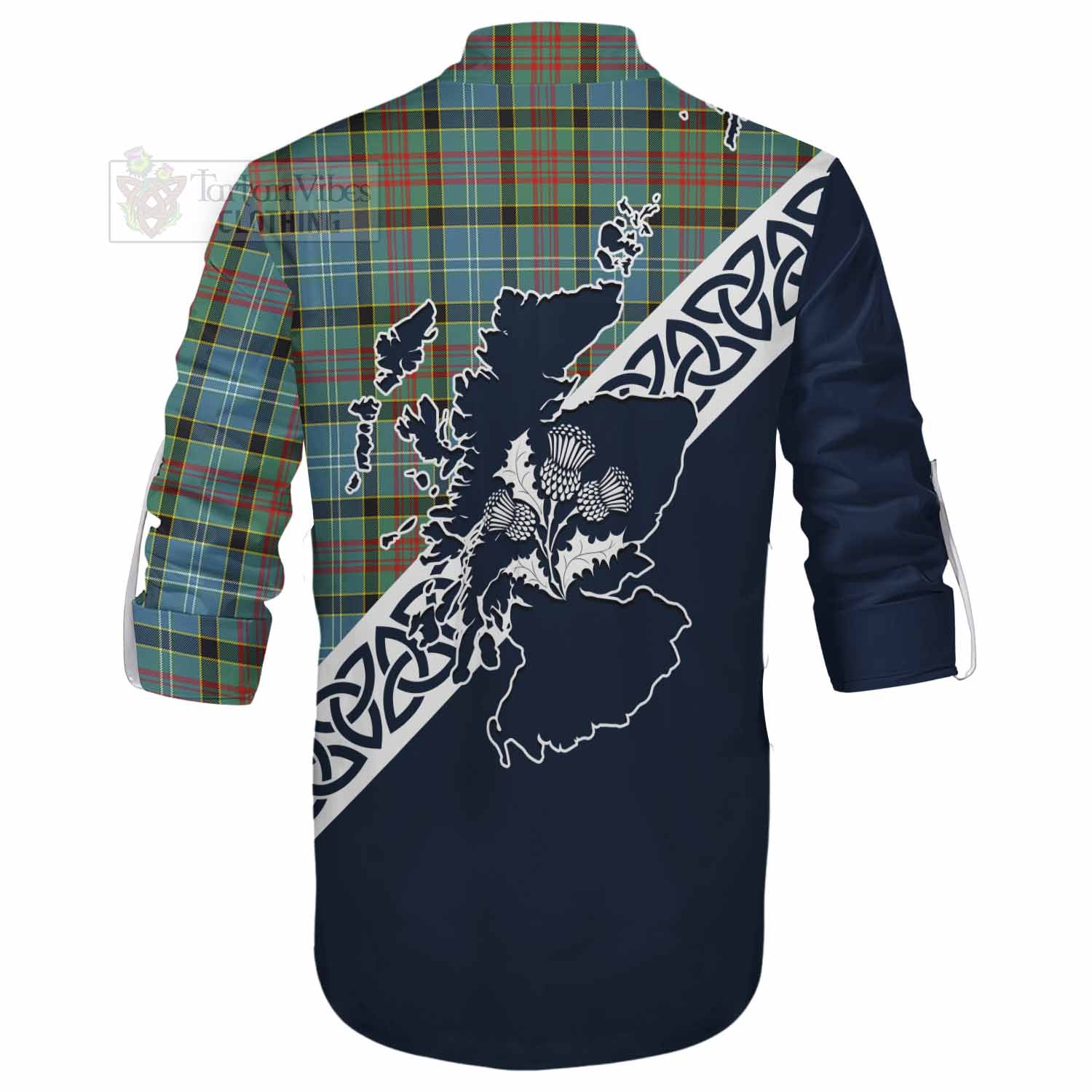 Walkinshaw Tartan Ghillie Kilt Shirt Featuring Thistle and Scotland Map - Tartan Vibes Clothing