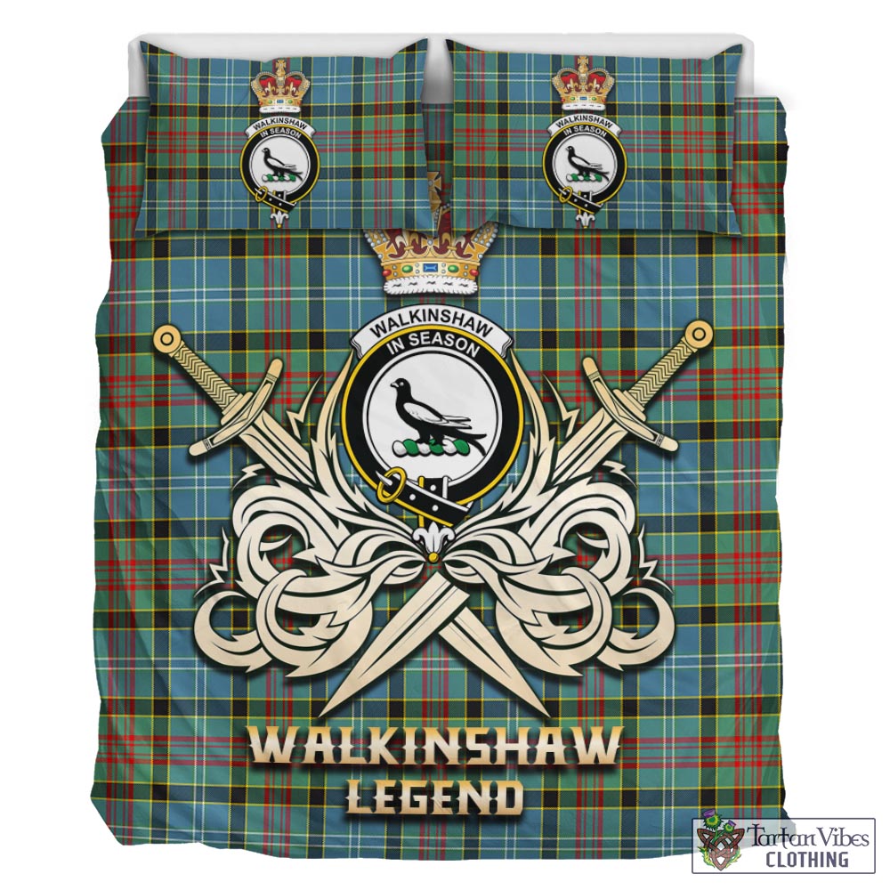 Tartan Vibes Clothing Walkinshaw Tartan Bedding Set with Clan Crest and the Golden Sword of Courageous Legacy