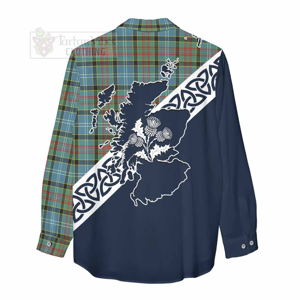 Walkinshaw Tartan Women's Casual Shirt Featuring Thistle and Scotland Map - Tartan Vibes Clothing
