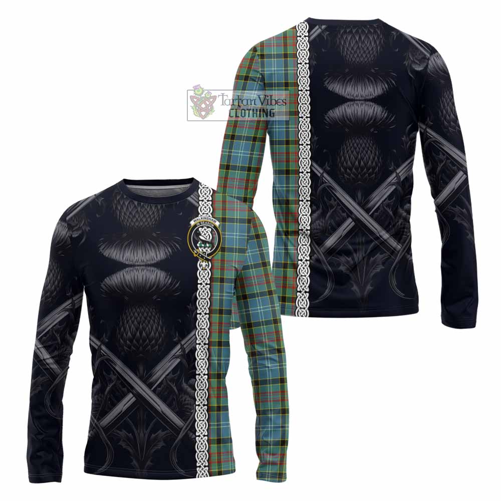 Walkinshaw Tartan Long Sleeve T-Shirt with Family Crest Cross Sword Thistle Celtic Vibes - Tartan Vibes Clothing
