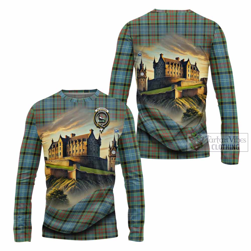 Walkinshaw Tartan Family Crest Long Sleeve T-Shirt with Scottish Ancient Castle Style - Tartan Vibes Clothing
