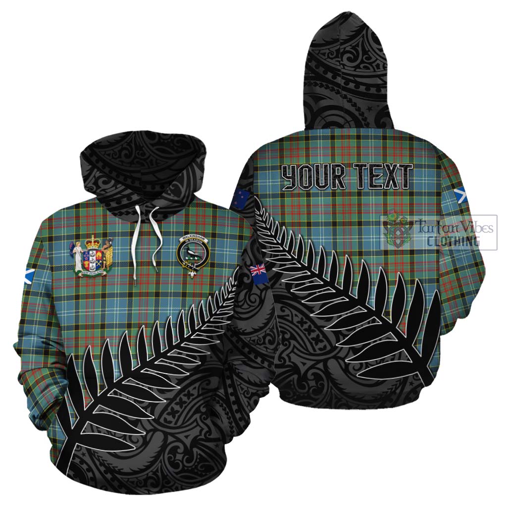 Tartan Vibes Clothing Walkinshaw Crest Tartan Cotton Hoodie with New Zealand Silver Fern Half Style