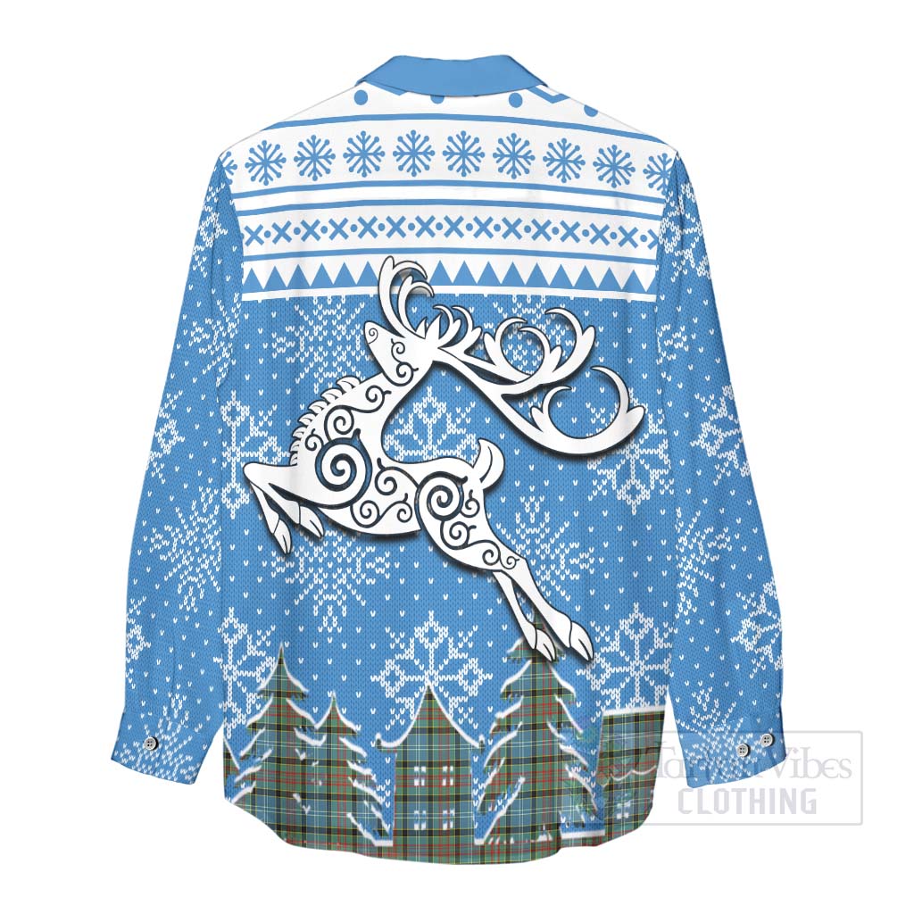 Walkinshaw Clan Christmas Women's Casual Shirt Celtic Reindeer Style - Tartan Vibes Clothing