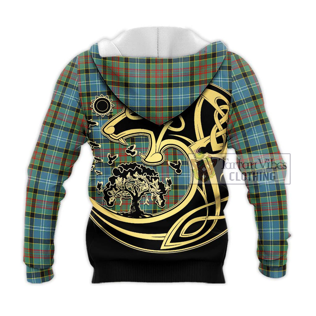 Walkinshaw Tartan Knitted Hoodie with Family Crest Celtic Wolf Style - Tartan Vibes Clothing