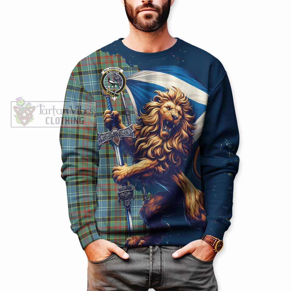 Walkinshaw Tartan Family Crest Sweatshirt with Scottish Majestic Lion - Tartan Vibes Clothing
