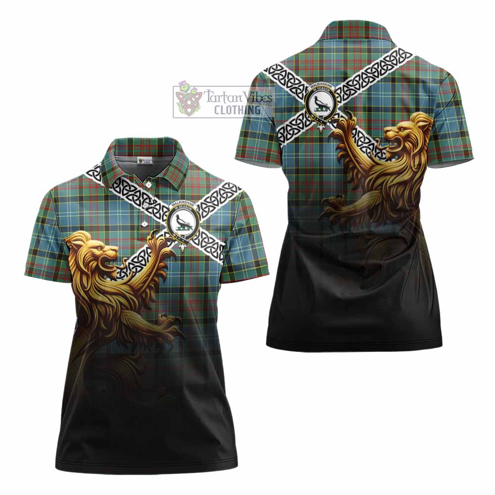 Walkinshaw Crest Tartan Women's Polo Shirt with Golden Lion Emblem Celtic Style - Tartan Vibes Clothing