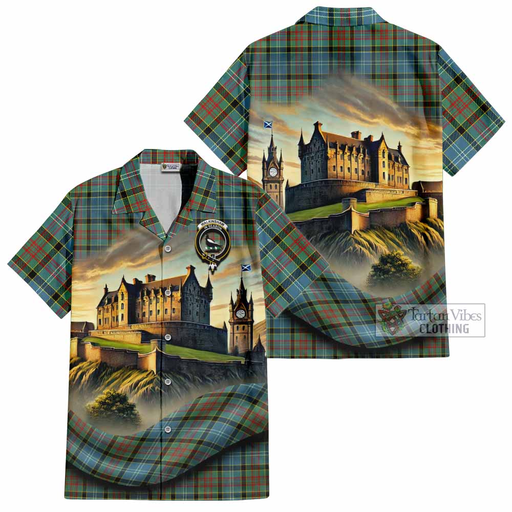 Walkinshaw Tartan Family Crest Hawaiian Shirt with Scottish Ancient Castle Style - Tartan Vibes Clothing