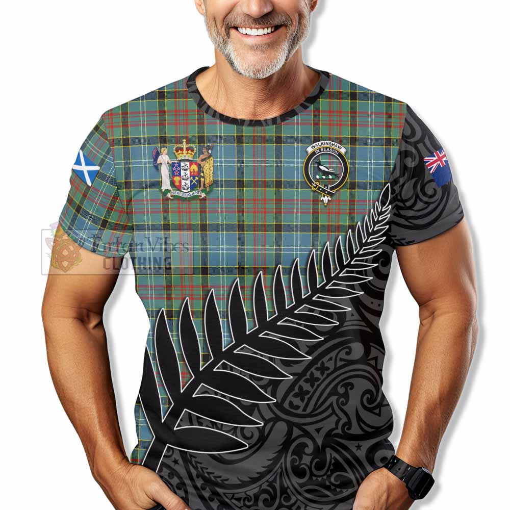 Tartan Vibes Clothing Walkinshaw Crest Tartan T-Shirt with New Zealand Silver Fern Half Style