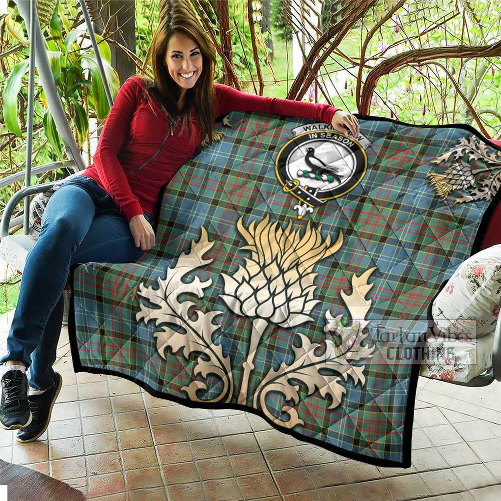 Tartan Vibes Clothing Walkinshaw Tartan Quilt with Family Crest and Golden Thistle Style