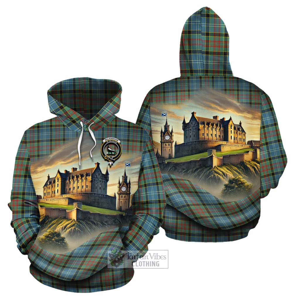 Walkinshaw Tartan Family Crest Cotton Hoodie with Scottish Ancient Castle Style - Tartan Vibes Clothing