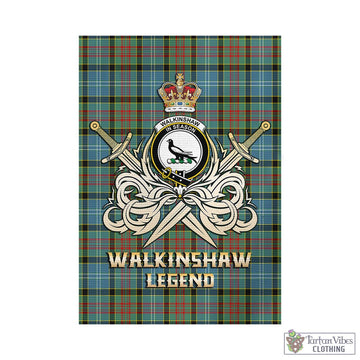 Walkinshaw Tartan Garden Flag with Clan Crest and the Golden Sword of Courageous Legacy