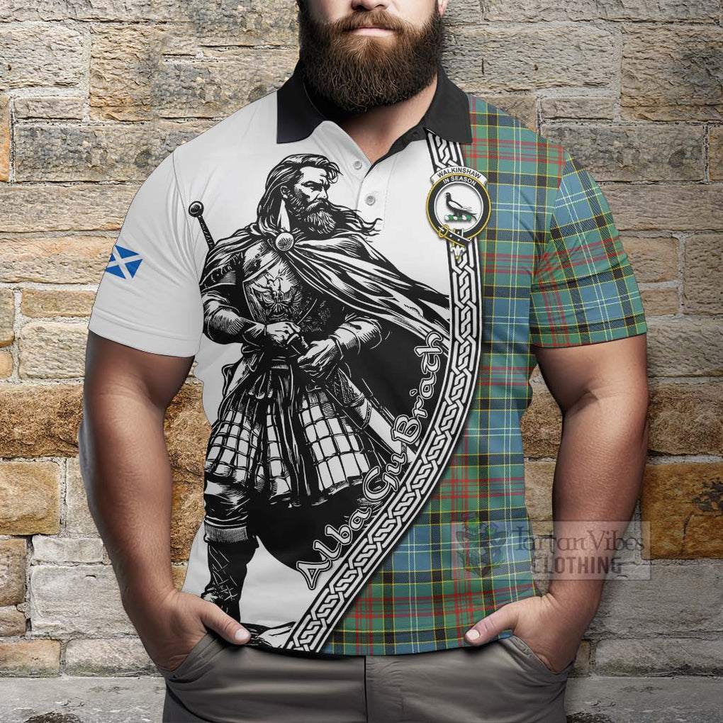 Walkinshaw Tartan Clan Crest Polo Shirt with Highlander Warrior Celtic Style - Tartan Vibes Clothing