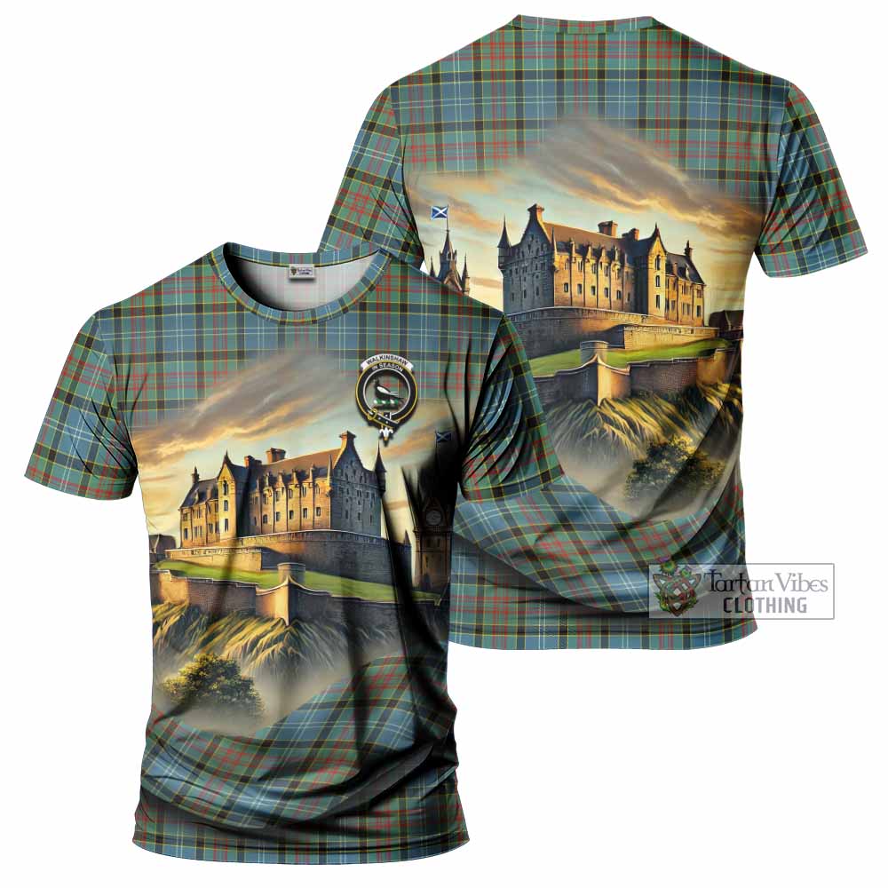 Walkinshaw Tartan Family Crest T-Shirt with Scottish Ancient Castle Style - Tartan Vibes Clothing