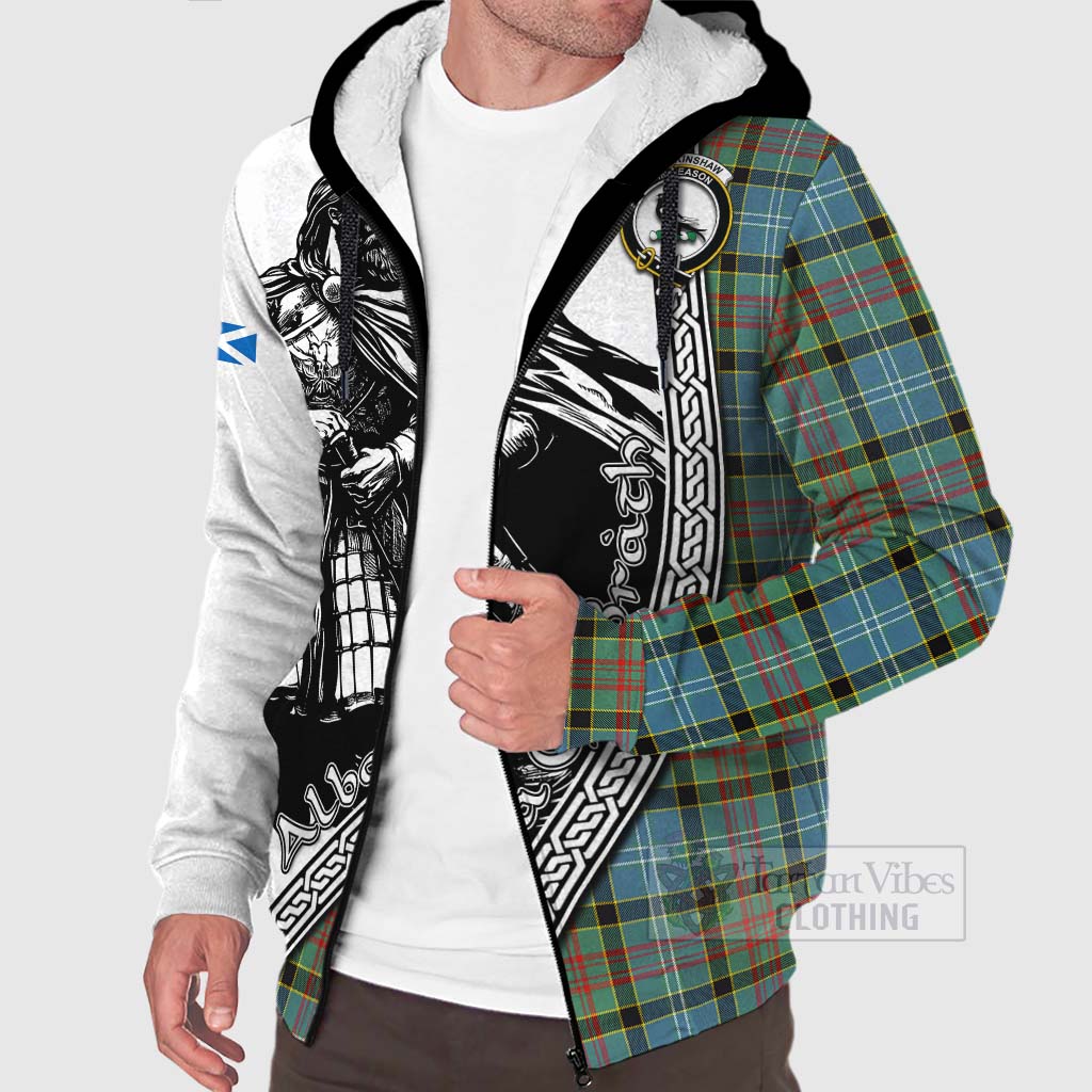 Walkinshaw Tartan Clan Crest Sherpa Hoodie with Highlander Warrior Celtic Style Unisex - Tartan Vibes Clothing