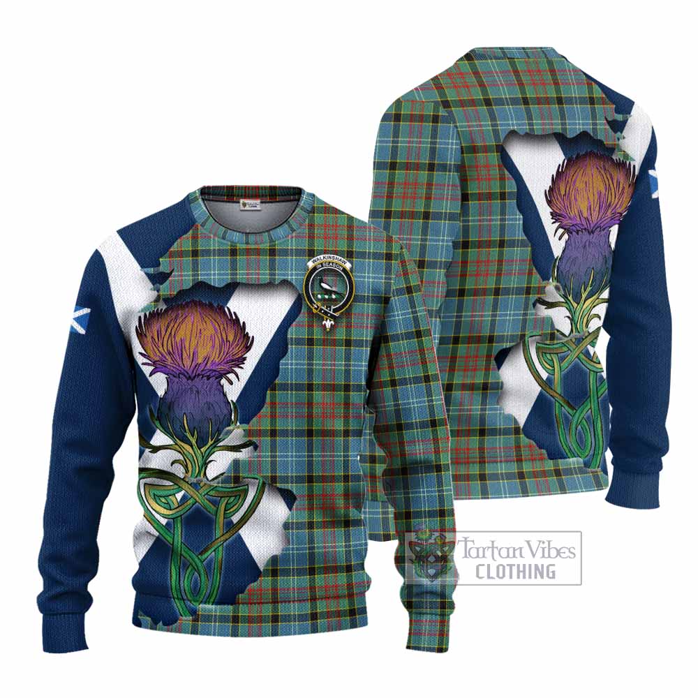 Tartan Vibes Clothing Walkinshaw Tartan Family Crest Knitted Sweater Scottish Thistle Celtic Inspired