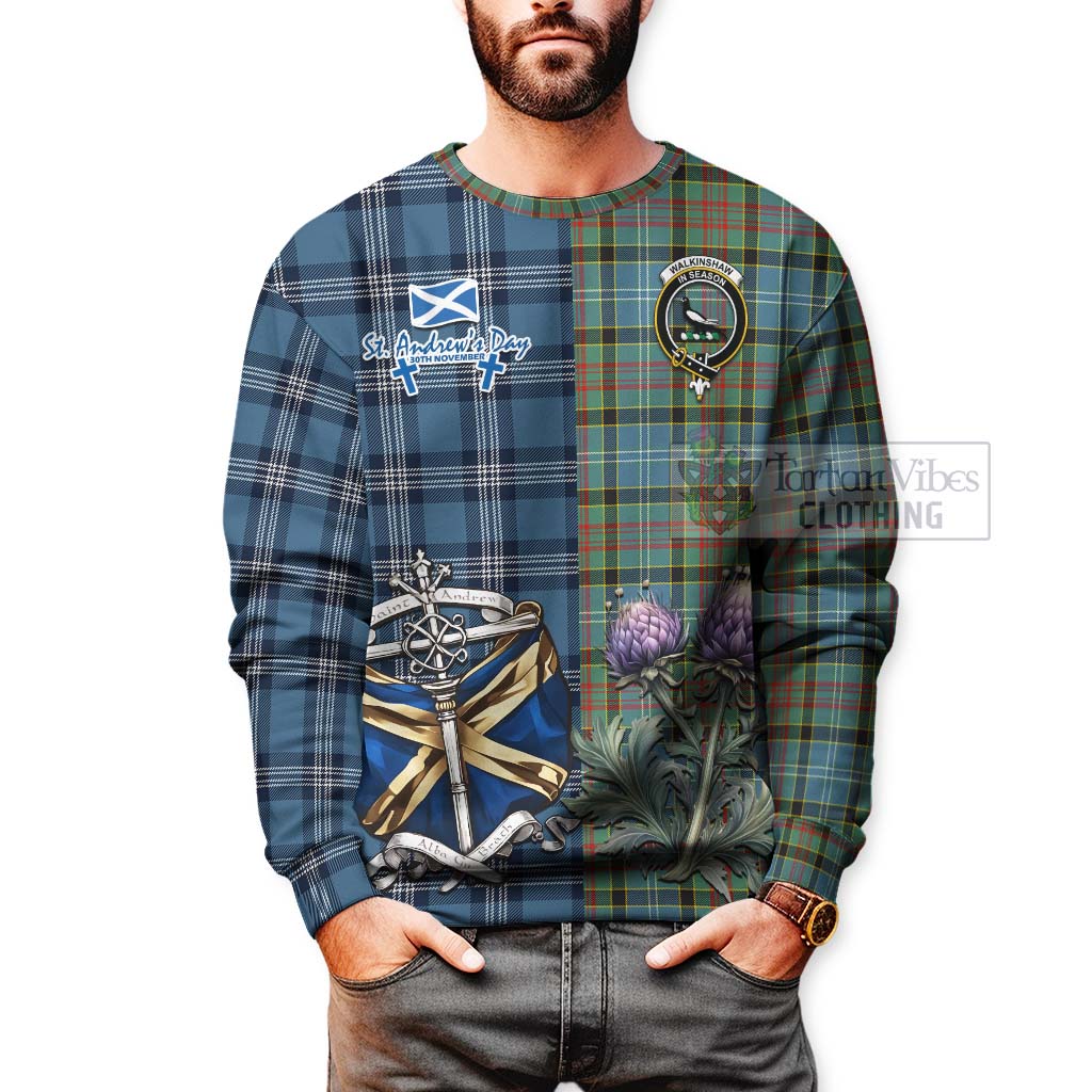 Walkinshaw Tartan Sweatshirt Happy St. Andrew's Day Half Tartan Style - Tartan Vibes Clothing