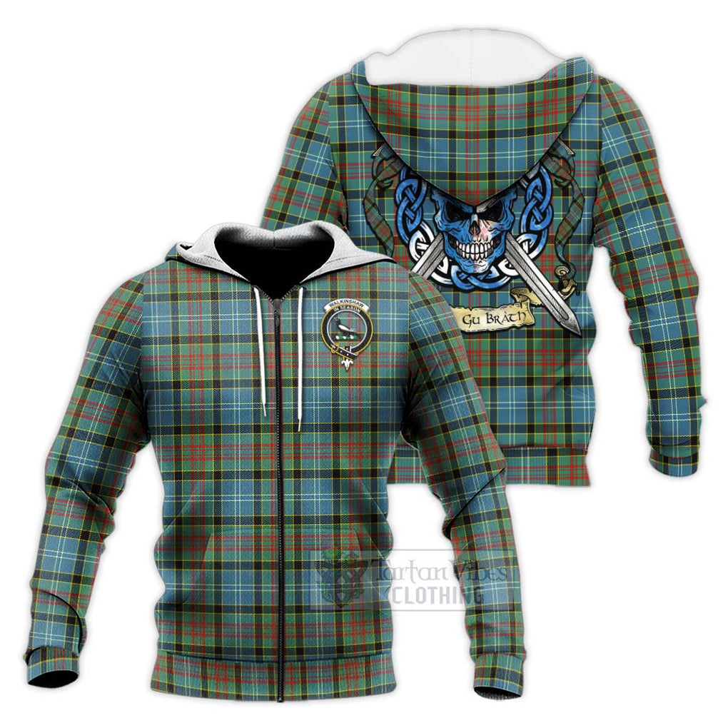 Walkinshaw Tartan Knitted Hoodie with Family Crest Celtic Skull Style Unisex Knitted Zip Hoodie - Tartan Vibes Clothing