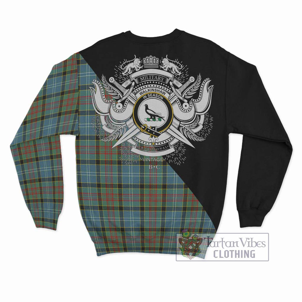 Walkinshaw Tartan Sweatshirt with Family Crest and Military Logo Style - Tartan Vibes Clothing