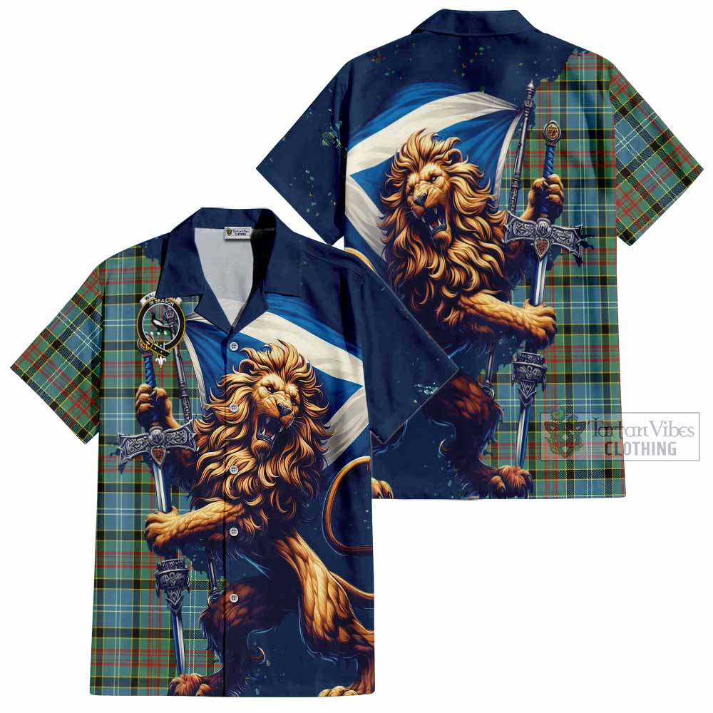 Walkinshaw Tartan Family Crest Hawaiian Shirt with Scottish Majestic Lion - Tartan Vibes Clothing