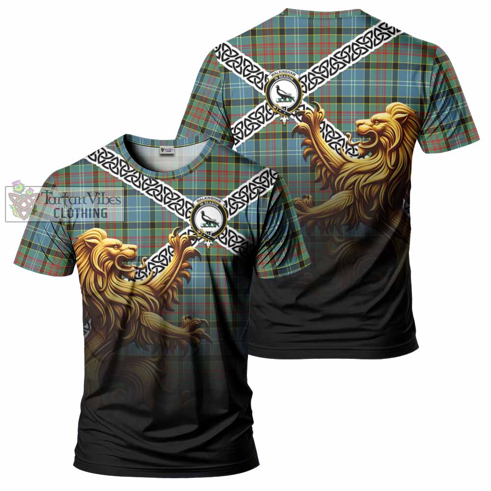 Walkinshaw Crest Tartan T-Shirt with Golden Lion Emblem Celtic Style - Tartan Vibes Clothing