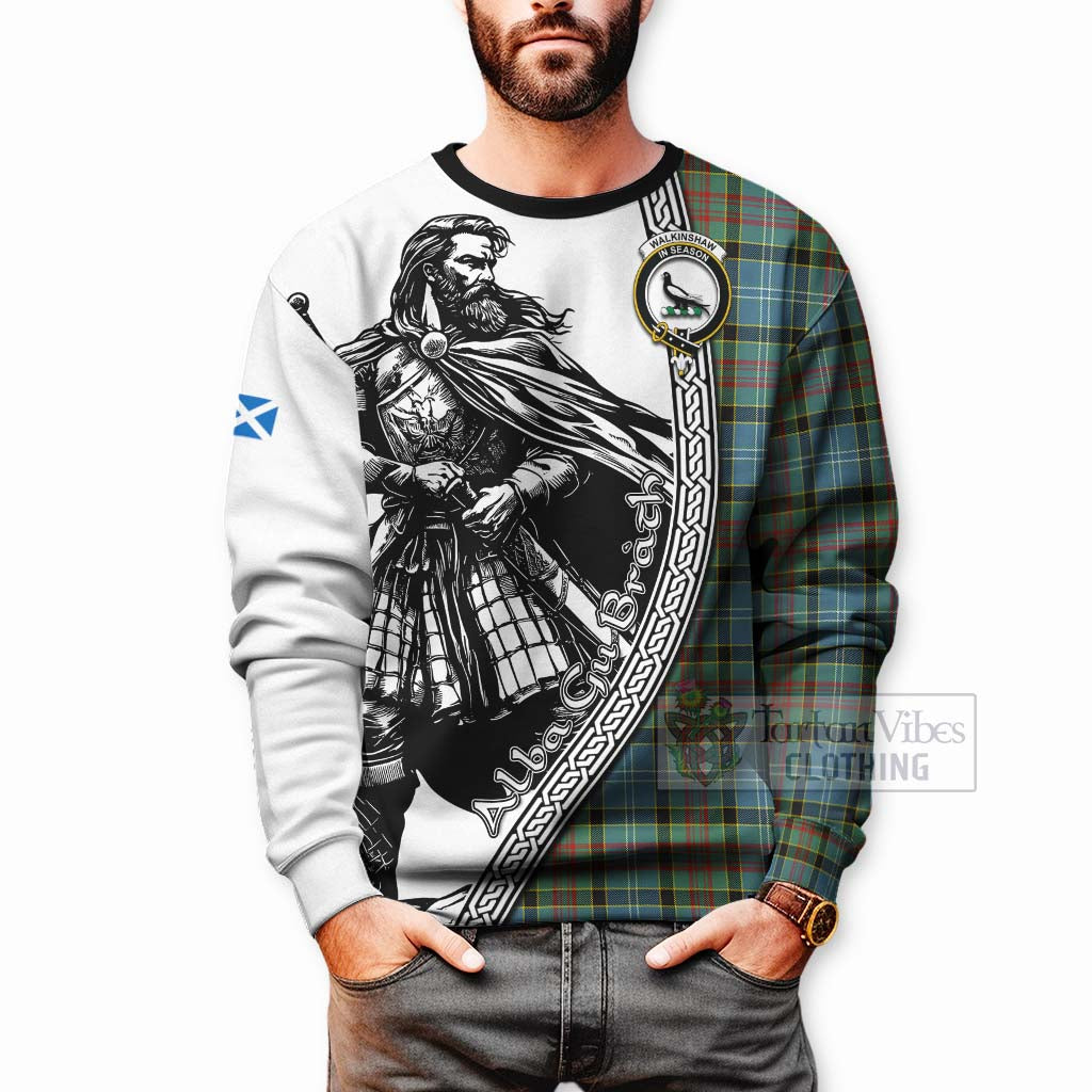 Walkinshaw Tartan Clan Crest Sweatshirt with Highlander Warrior Celtic Style - Tartan Vibes Clothing