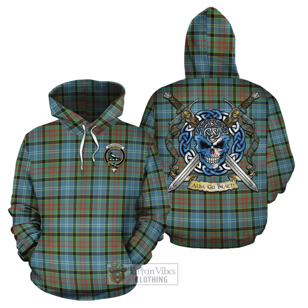 Tartan Vibes Clothing Walkinshaw Tartan Cotton Hoodie with Family Crest Celtic Skull Style