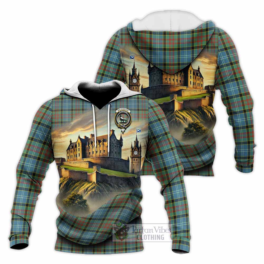 Walkinshaw Tartan Family Crest Knitted Hoodie with Scottish Ancient Castle Style - Tartan Vibes Clothing