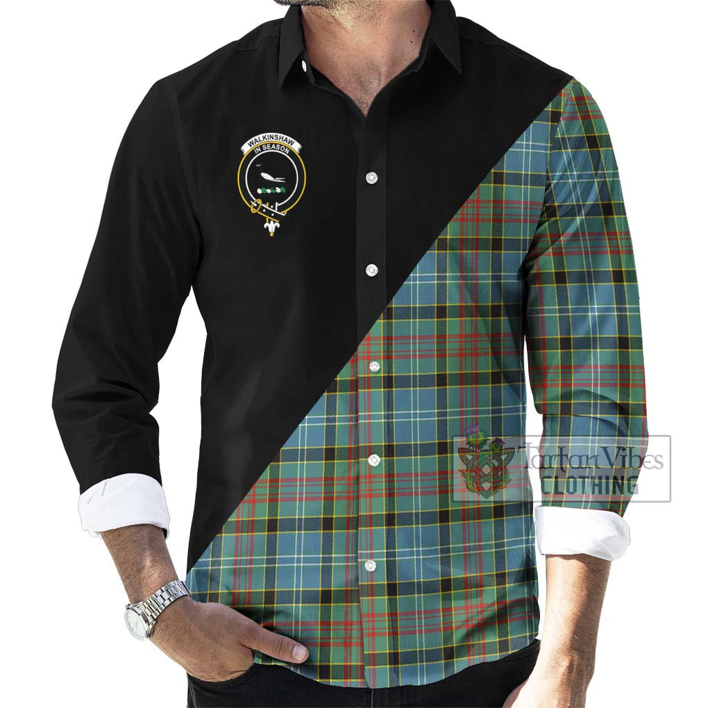 Walkinshaw Tartan Long Sleeve Button Shirt with Family Crest and Military Logo Style - Tartanvibesclothing Shop